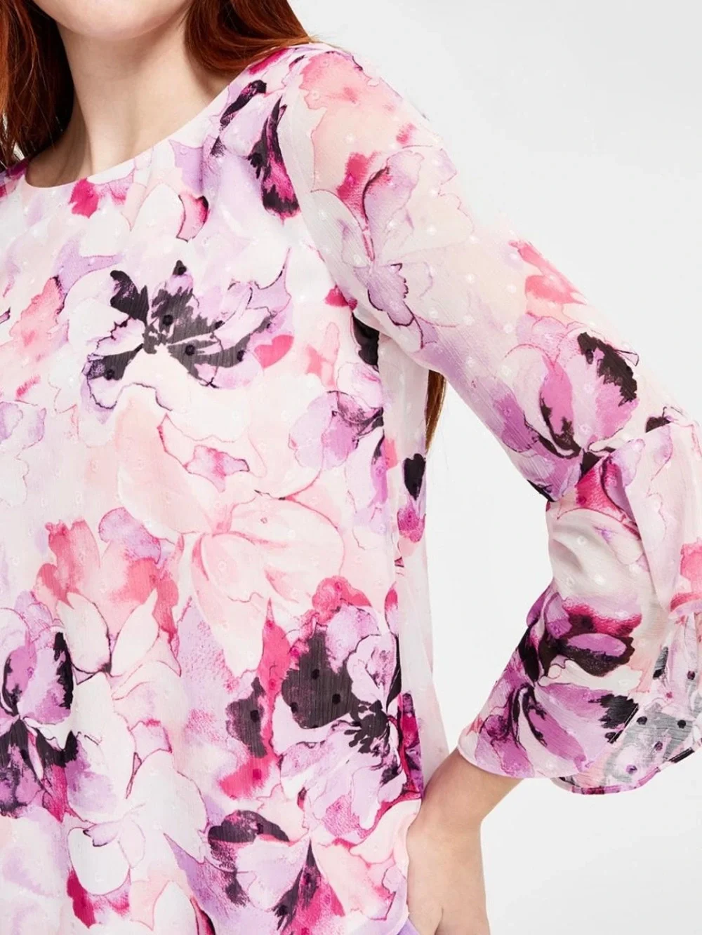 KASPER Floral Flutter Sleeve Blouse Sz M - Picture 3 of 7